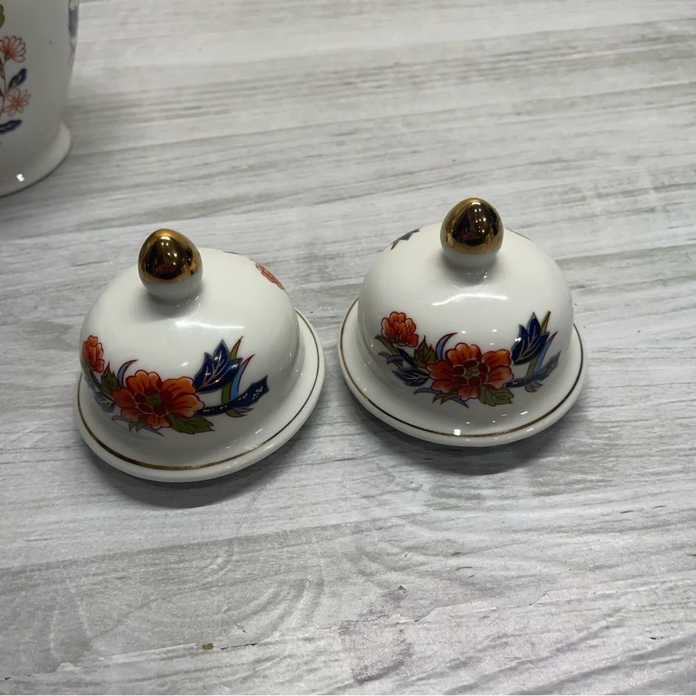 Old Imari Japan Porcelain Vintage Ginger Jar Set of 2 Blue Gold Floral Design